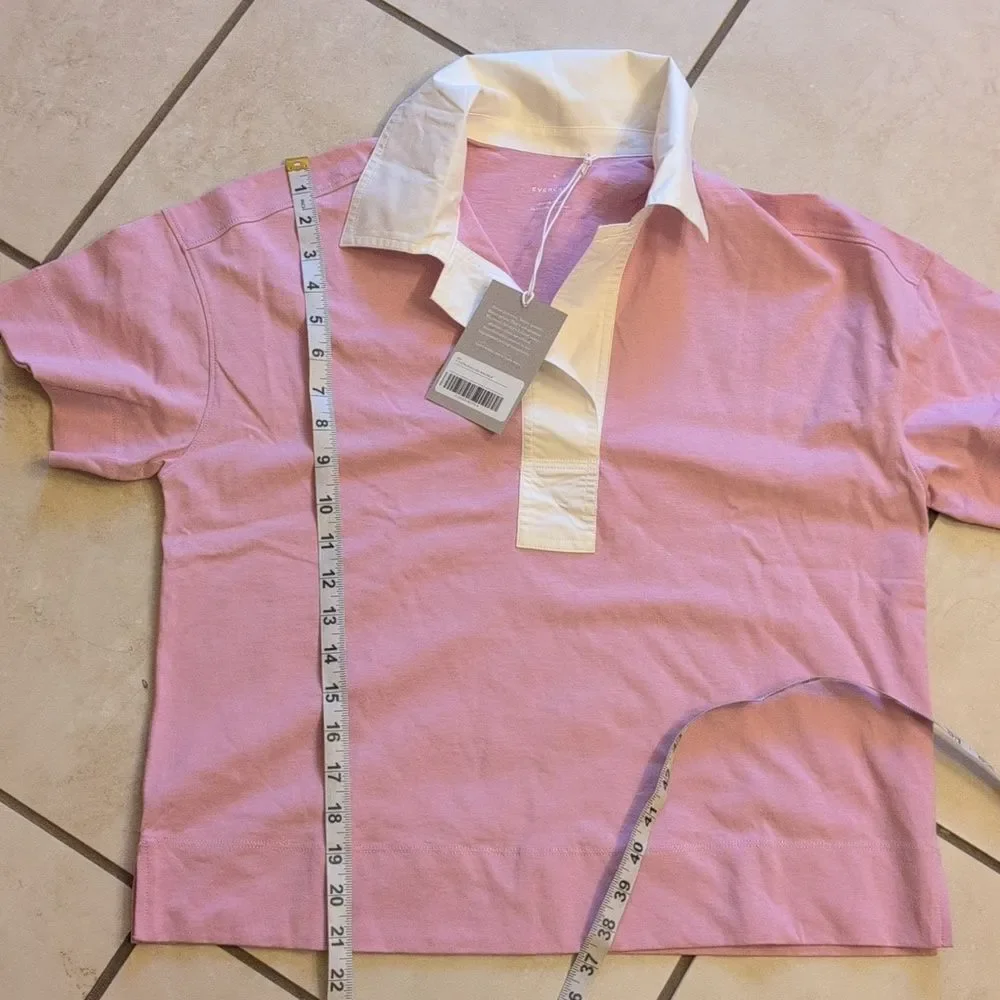 Lot Of 2 NWT Everlane Organic Cotton Polos Short Sleeve Top Mauve White Stripe S - Picture 9 of 16